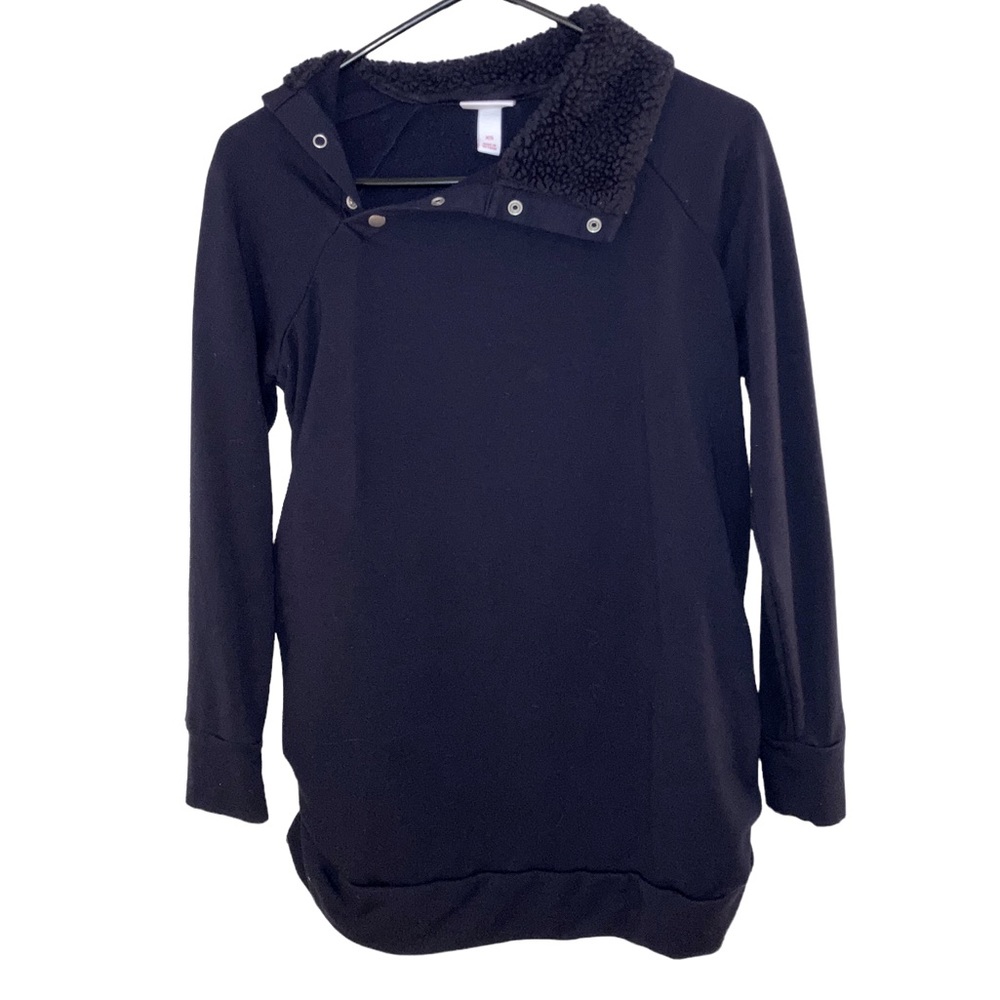 Isabel Maternity Navy Blue Long Sleeve Long Length Sweater With Ruching On Sides
